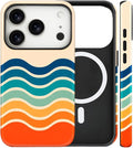 Magnetic for iPhone 17 Pro Case Cute Stripes Phone Case, Shockproof Slim TPU and Hard PC Protective Phone Cover Compatible with MagSafe Designed for Women Girls,Retro Wave