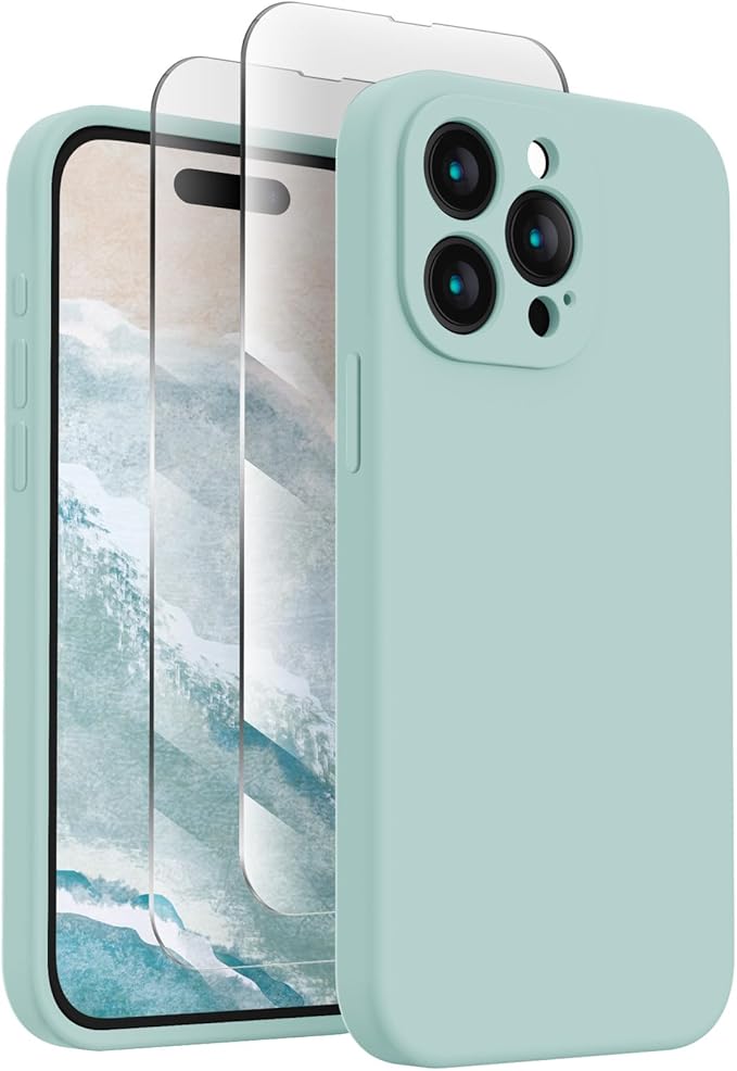 FireNova Designed for iPhone 15 Pro Case, Silicone Upgraded [Camera Protection] Phone Case, Soft Anti-Scratch Microfiber Lining Inside, 6.1 inch, Mint Green