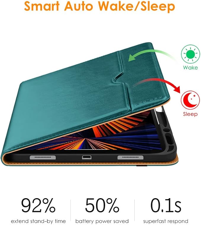 DTTO for iPad Pro 12.9 6th / 5th / 4th / 3rd Generation Case 2022/2021/2020/2018, Premium Leather Folio Stand Cover with Built-in Apple Pencil Holder -Auto Wake/Sleep and Multi Viewing Angles, Green