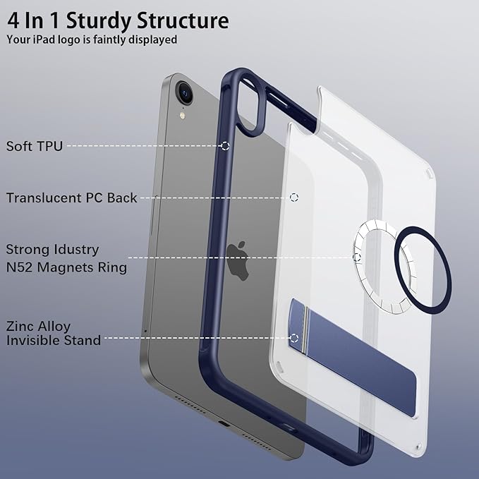 Telaso for iPad mini 7 A17 Pro 2024/iPad Mini 6 2021 Case, iPad mini 7th/6th Gen Magnetic Case with Invisible Portrait/Landscape Stand Translucent Matte Back Soft TPU Bumper Cover, Navy Blue