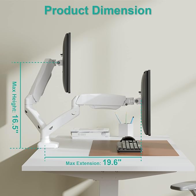 WALI Dual Monitor Stand, Adjustable Arm Monitor Mount for 2 Monitors up to 32 Inch,19.8lbs Capacity (GSMP002W), White by WALI