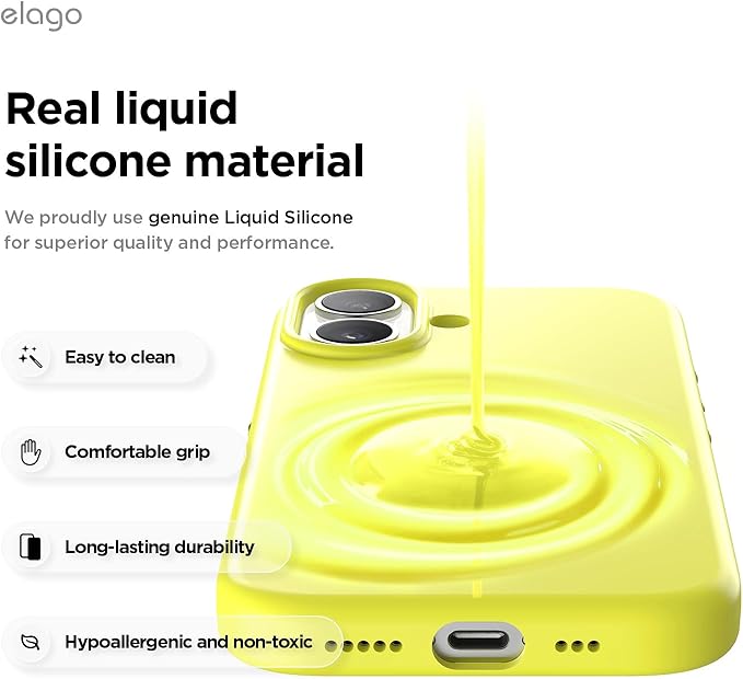 elago for iPhone 17 Case, Premium Magnetic Silicone Case, Compatible with MagSafe, Liquid Silicone Material, Protective Cover, Shockproof, Slim Phone, 6.3 inch (Neon Yellow)