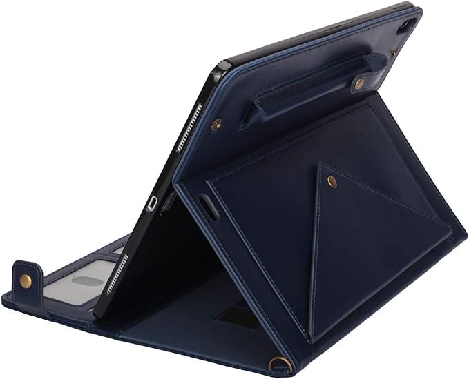 Lightweight Folio Stand Crossbody Wallet Case for iPad Mini 7.9" Series, iPad Mini 4/5 - Soft Protective Cover with Pencil Holder, Hand & Shoulder Straps, Navy