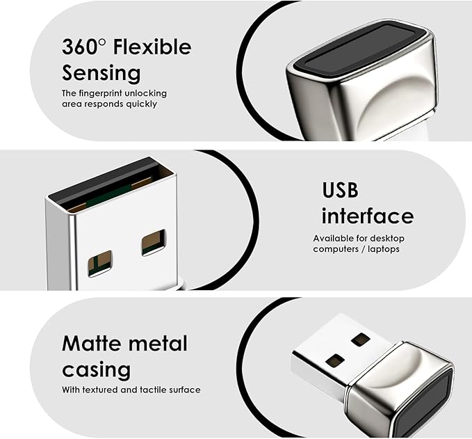 USB Fingerprint Reader for Windows10/11, Windows Hello Mini Fingerprint Scanner,Metal Shell Auto Driver Setup-Windows Password-Free Login for PC Laptop