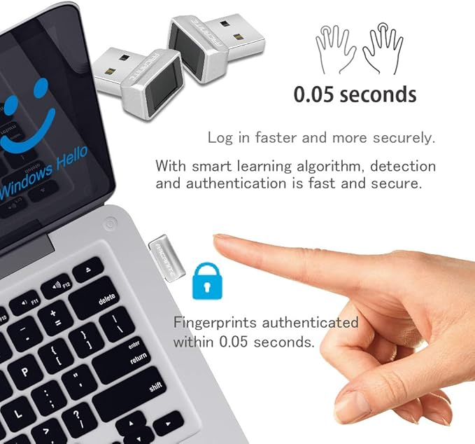 ARCANITE USB Fingerprint Reader for Windows 10 Hello, 0.05s 360-Degree Sensor Security Device, AKFSD-07