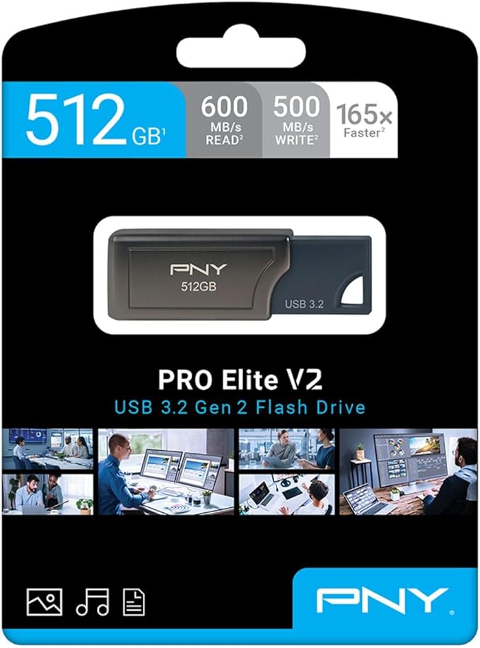 PNY 512GB PRO Elite V2 USB 3.2 Gen 2 Flash Drive – 600MB/s