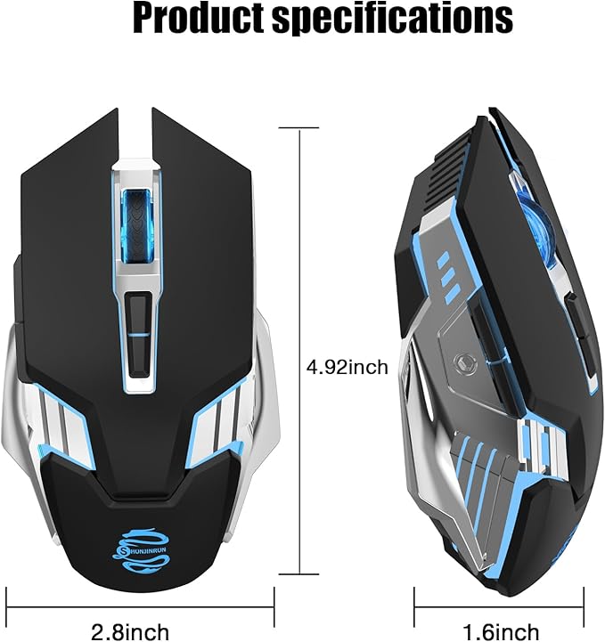 Bluetooth Gaming Mouse, RGB Rechargeable USB Wireless Mouse, Quiet Click, LED Backlit, Ergonomic, with Side Button, 6 Button, DPI Adjustable, Computer Mice for Laptop PC MacBook Chromebook - Black