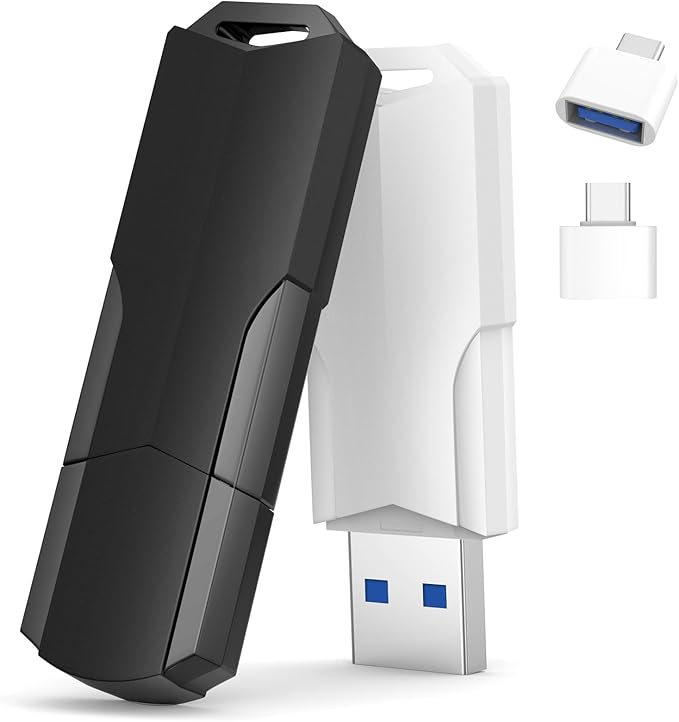 32GB Flash Drives 2 Pack Wooolken USB 3.0 Thumb Drives with USB C Adapters and Lanyards, Memory Sticks for Data Storage