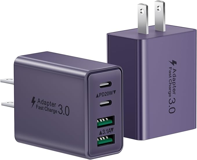 USB C Charger Block, 2-Pack 40W USB C Fast Charging Block 4-Port Dual PD+QC Power Adapter Double USBC Charger Block Multiport Type C Cube Wall Plug for iPhone 16 15 14 13 12 11 Pro Max, Samsung
