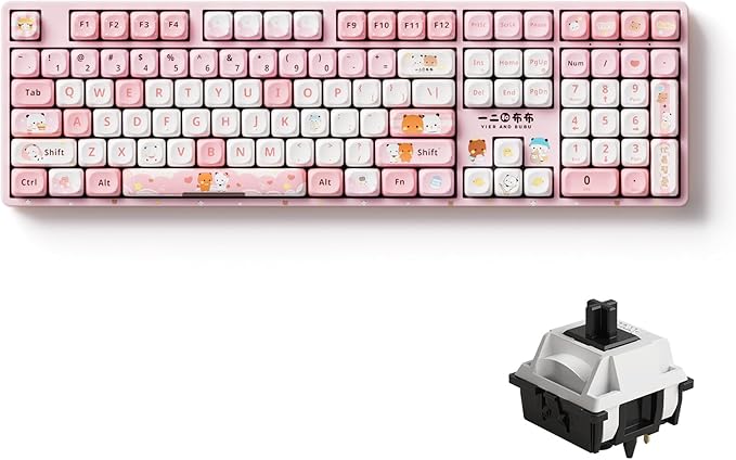 Akko Wireless Gaming Keyboard 5108B Plus Full Size Keyboard Bubu & Dudu Pink Hot-Swappable Tri-Mode Mechanical Keyboard RGB Backlight, Piano Pre Lubed Switch