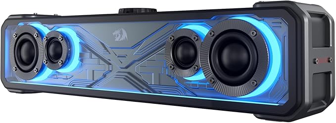 Redragon GS817 RGB Desktop Soundbar, 2.0 Channel Stereo Speakers for Desktop w/Massive 30W Max Power, Touch-Control, Bluetooth 5.3 & 3.5mm AUX Inputs, Black