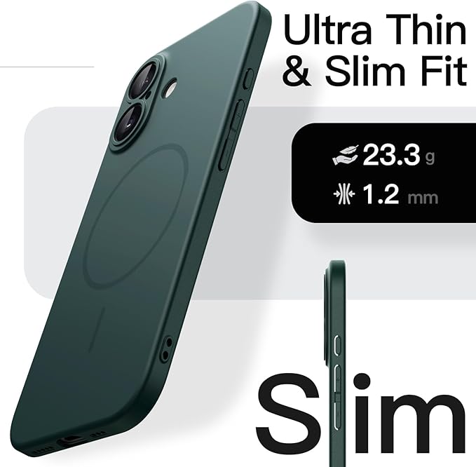 JETech Magnetic Slim Case for iPhone 17 6.3-Inch, Compatible with MagSafe, Ultra-Thin Lightweight Minimalist Phone Cover with Matte Finish and Full Camera Lens Protection (Midnight Green)