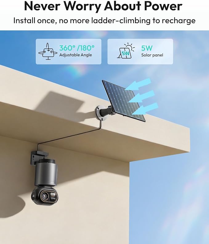BOTSLAB 4K Security Cameras Wireless Outdoor, Add-On Camera Must Be Connected to Base Station and Cannot Be Used Independently, Solar Outdoor Camera, No Subscription,AI Recognition,360° PT,2.4GHz WiFi