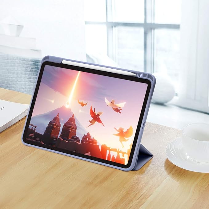 Cases for iPad Pro 12.9 Case 6th/5th/4th Generation (2022/2021/2020) with Pencil Holder [Apple Pencil Wireless Charging] Soft TPU Smart Tri-fold Stand Protective Cover(Lavender)