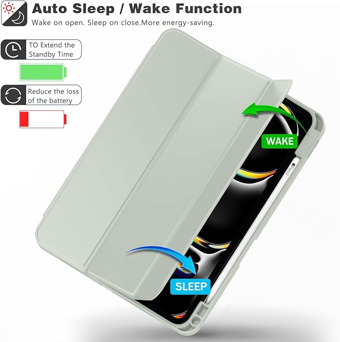 ZryXal iPad Pro 11 Inch Case (M5) 2025/ (M4) 2024 (Model: A2836/A2837/A3006), Trifold Stand Smart Cover with Pencil Holder and Soft TPU Back, Auto Wake/Sleep (Sega Green)