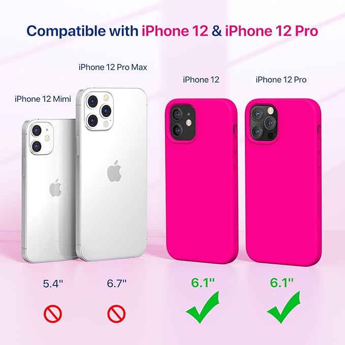 Miracase Compatible with iPhone 12 Case and iPhone 12 Pro Case, Liquid Silicone Gel Rubber Full Body Protection Shockproof Drop Protection Phone Case for iPhone 12/12 Pro 6.1 inch, Hot Pink