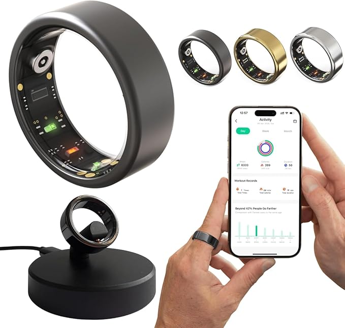 2026 Smart Ring for Women & Men Health Fitness Tracker for Daily Activity Workouts | Heart Rate Sleep Blood Oxygen Steps Cycle Monitoring Meditation | No Subscription Required (Black, #6)
