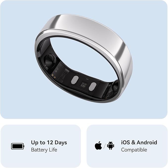RingConn Gen 2, World’s First Smart Ring with Sleep Apnea Monitoring, No APP Subscription, 12-Day Battery Life, Stress/Heart Rate/Women's Health Tracker, Android & iOS Compatible (Silver, Size 7)
