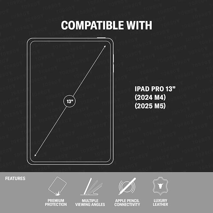 TORRO Case Compatible with iPad Pro 13” (2025/2024) – Premium Leather iPad Pro 13” M5 / M4 Case with Stand Function, Apple Pencil Connectivity and Wake/Sleep Function (Black with Red Detail)