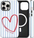 Magnetic for iPhone 16 Pro Max Case Cute Blue Heart Stripes Phone Case, Love Shockproof Slim TPU and Hard PC Protective Phone Cover Compatible with MagSafe Designed for Women Girls