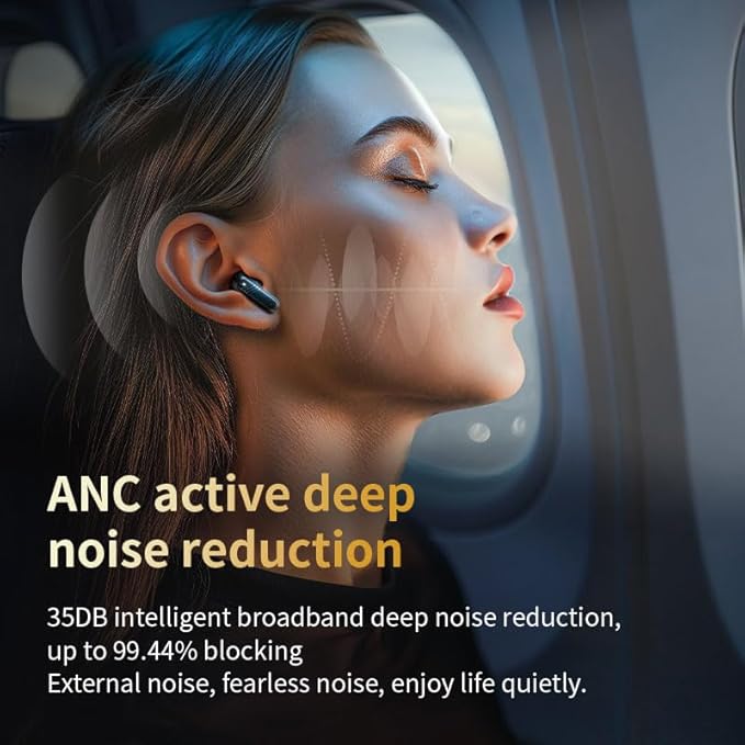 Touch screen earbuds Wireless Earbuds - Active Noise Cancelling Earbuds ANC with Smart Touch Screen - Ear Earbuds with Wireless Charging Case LED Display Deep Bass Earphones Headset with Built (Black)