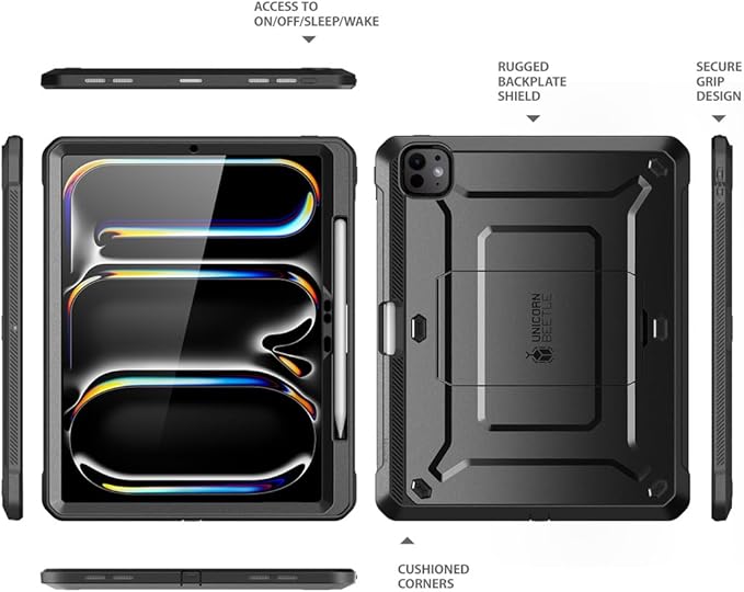 SUPCASE for iPad Pro 13 Inch Case M5/M4 (2025/2024) with Pencil Holder (Unicorn Beetle Pro), [Built-in Screen Protector & Stand] Full-Body Rugged Cover for iPad Pro 13 '' M5/M4, Black
