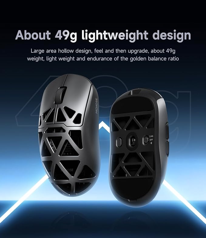 MCHOSE AX5 Wireless Gaming Mouse, 4KHz Polling Rate Focus PAW 3395 Optical Sensor - 26,000 DPI, 49g Ultra-Lightweight - 75 Hr Battery, Magnesium Alloy Mice - Black