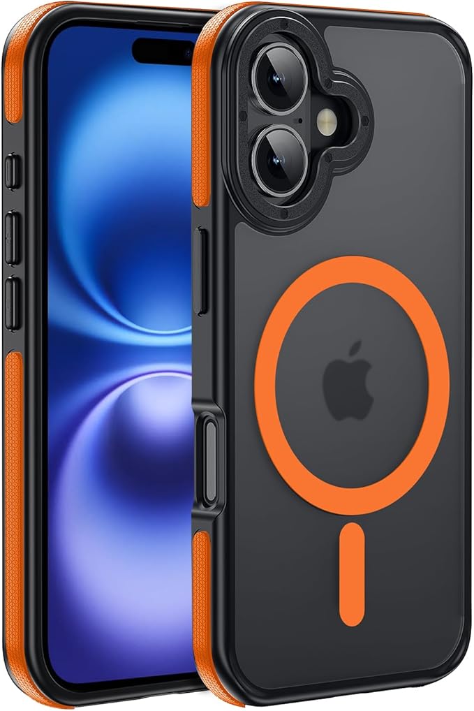 Strong Magnetic Case for iPhone 16 [10Ft Military-Grade Protection] Compatible with fit MagSafe Shockproof Slim Thin Cover 6.1 inch 16 Phone case, Orange Bumper