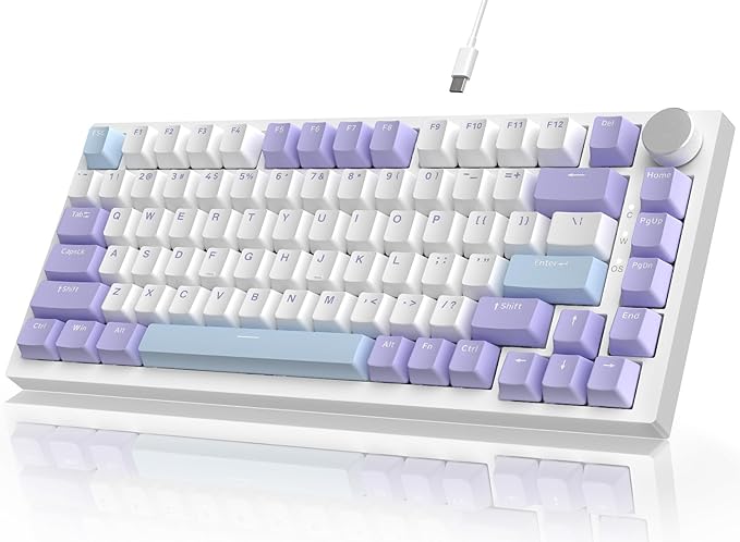 A.JAZZ Attack Shark AK820 75% Wired Mechanical Gaming Keyboard with Knob Hot Swappable Custom Gasket RGB Keyboard NKRO Linear Sea Salt Switch for PC/Win/Mac-Purple/Blue