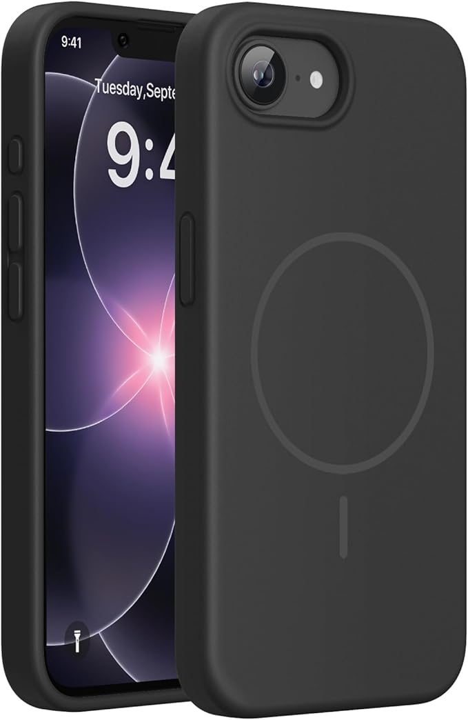 Miracase Magnetic for iPhone 17e Case & iPhone 16e Case, [Soft Anti-Scratch Microfiber Lining], Compatible with MagSafe, Silicone Shockproof Protection Phone Case for iPhone 17e/16e, Black
