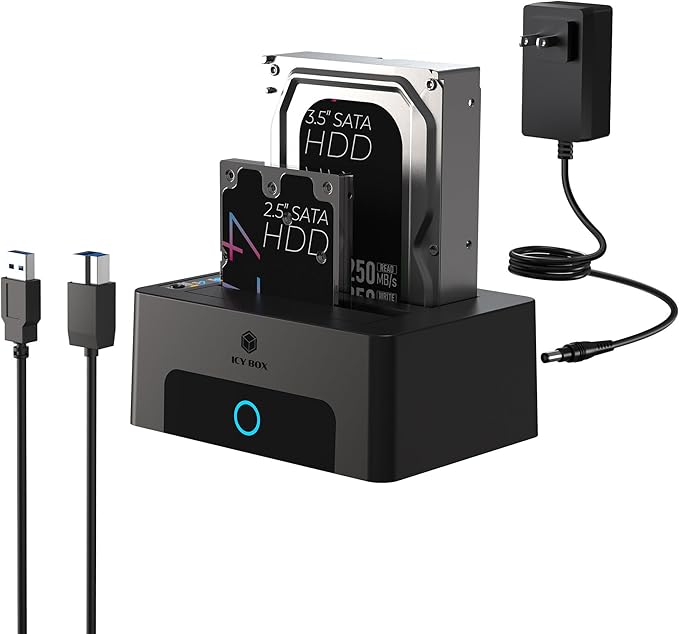 ICY BOX Hard Drive Docking Station Dual Bay USB 3.0 to SATA with Duplicator/Offline Clone Function External Hard Drive Dock for 2.5''/3.5'' HDD SSD Max Up to 60TB (30TB*2) Support UASP Plug&Play