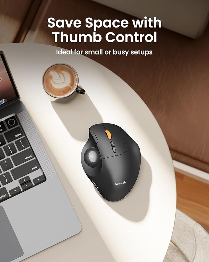 ProtoArc Wireless Bluetooth Trackball Mouse, EM02 Two Adjustable Angle Ergonomic Rechargeable Computer Ball Mouse, 3 Device Connection, Thumb Control and Smooth Tracking for Laptop, PC, Mac-Gray