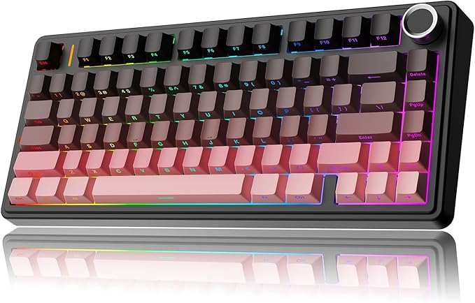 MechLands Aula F75 PRO 75% Wireless Gaming Keyboard, Gasket Mechanical Custom Keyboard with Five-Layer Padding, BT/2.4GHz/USB-C, Hot Swappable, Knob, RGB, Reaper Switches (Black Pink)