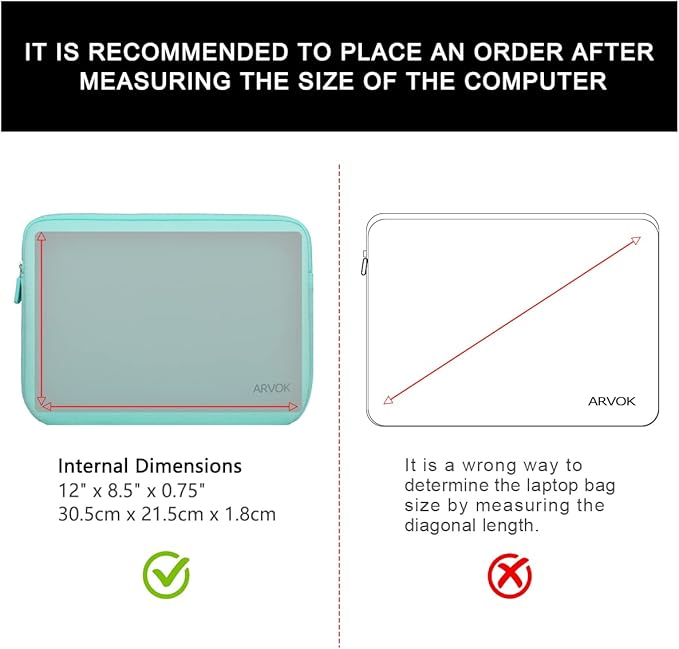 Arvok 11 11.6 12 Inch Laptop Sleeve Case for MacBook Air 12, Water-Resistant Neoprene Notebook Computer Tablet Sleeve, Carrying Bag Cover for Chromebook/HP/Dell/Lenovo/Asus/Acer, Light Green