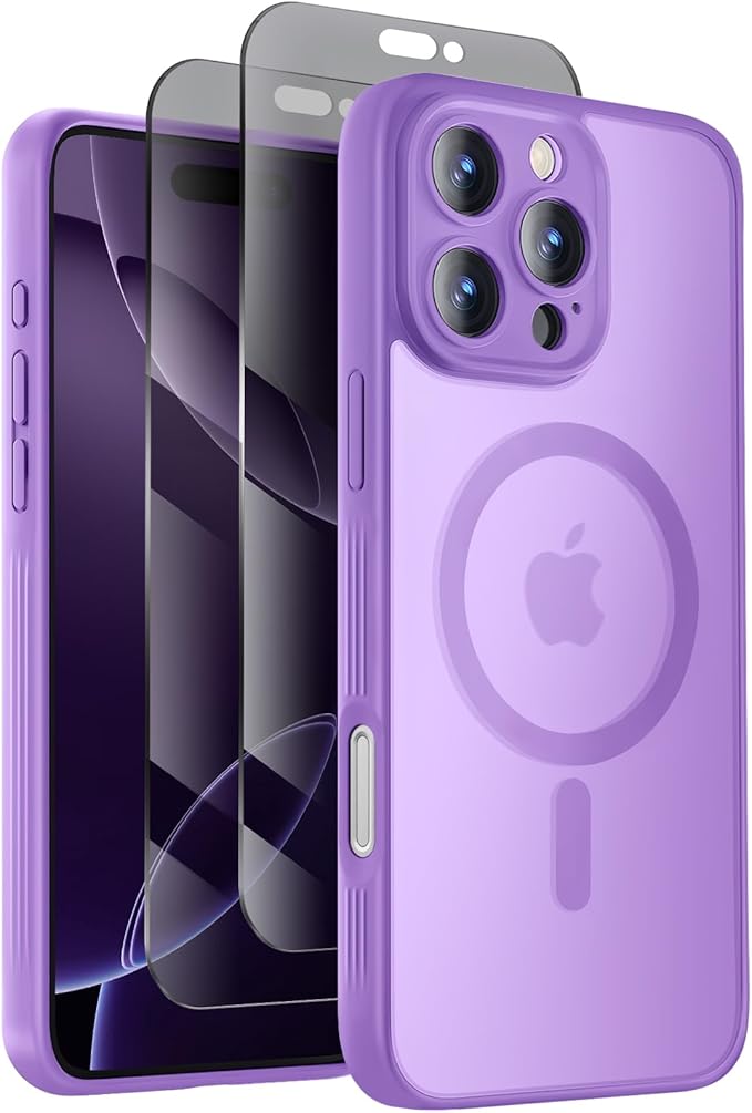 Symcele Designed for iPhone 16 Pro Case, Compatible with MagSafe, with Privacy Screen Protectors X2, [Camera Protection] [15FT Military Drop Protection] Shockproof Phone Case, 2024, Light Purple