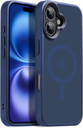 Magnetic Case for iPhone 16 Case [10FT-Grade Drop Tested & Compatible with MagSafe] Translucent Anti-Fingerprint Shockproof Protective Cover 6.1 Inch, Deep Blue