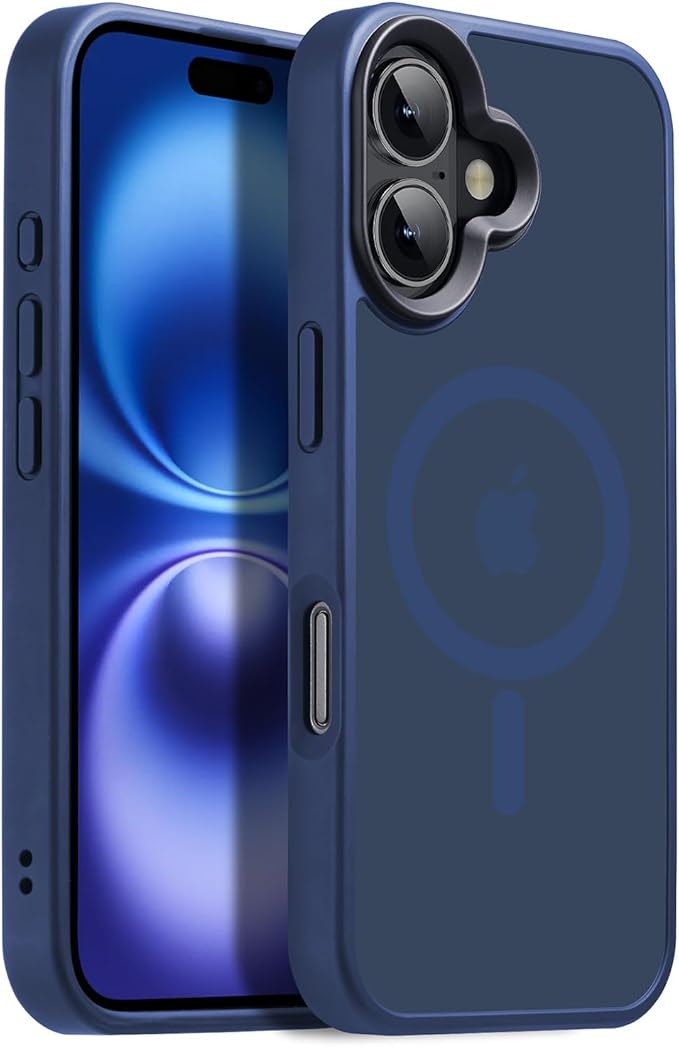 Magnetic Case for iPhone 16 Case [10FT-Grade Drop Tested & Compatible with MagSafe] Translucent Anti-Fingerprint Shockproof Protective Cover 6.1 Inch, Deep Blue