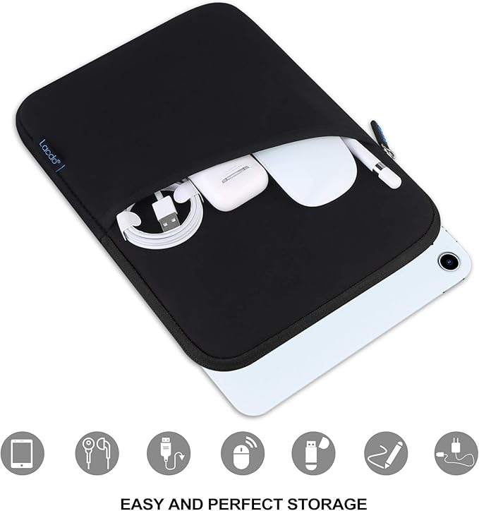 iPad Mini 7 Sleeve, iPad Mini Case Bag, Lacdo Shockproof Tablet Sleeve Case for iPad Mini 7,6,5,4,3,2 / Samsung Galaxy Tab A7 Lite 8.7" / Tab A 8.0" Protective iPad mini sleeve Tablet Bag, Black/Black
