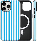 Magnetic for iPhone 16 Pro Case Cute Stripes Phone Case, Shockproof Slim TPU and Hard PC Protective Phone Cover Compatible with MagSafe Designed for Women Girls, Deep Blue