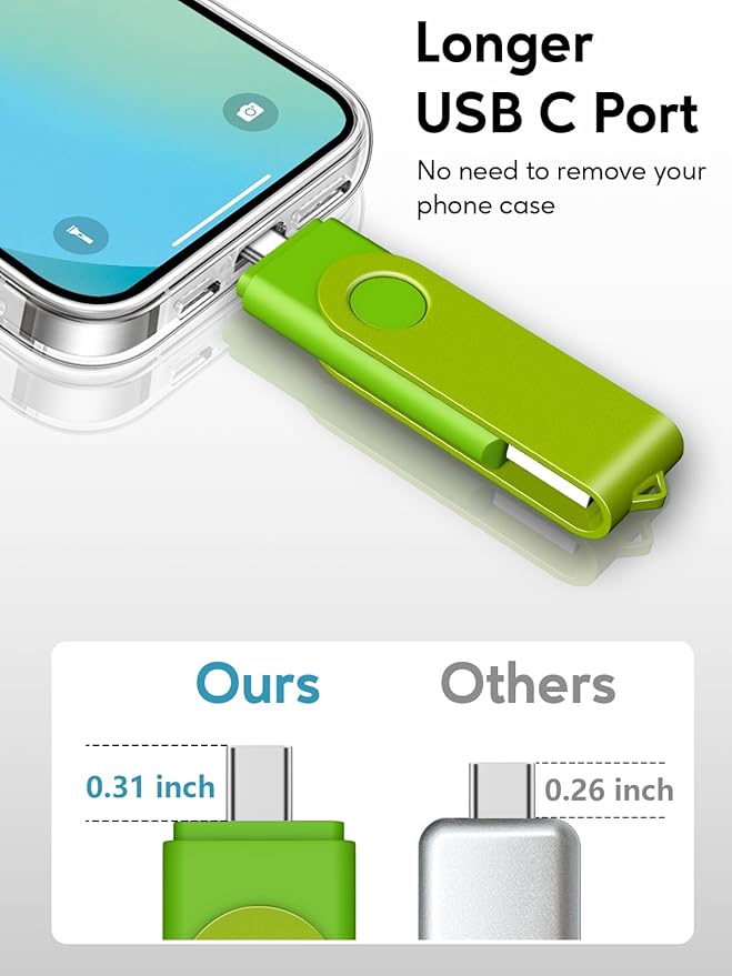 AreTop 32GB USB C Flash Drive 2 in 1 OTG USB 2.0 + Type C Memory Stick with Keychain Dual Type-C Thumb Drive Photo Stick Jump Drive for Android Smartphones, Computer, Tablet, PC, 1 Pack (Green)