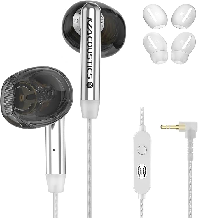 KZ Duet Dual Driver Wired Earbuds for Gaming in-Ear Headphones with Microphone for PC, Mobile, Nintendo Switch, Noise Isolating Fit, HiFi Deep Bass Ear Buds Convenient for Travel (Black, Mic)