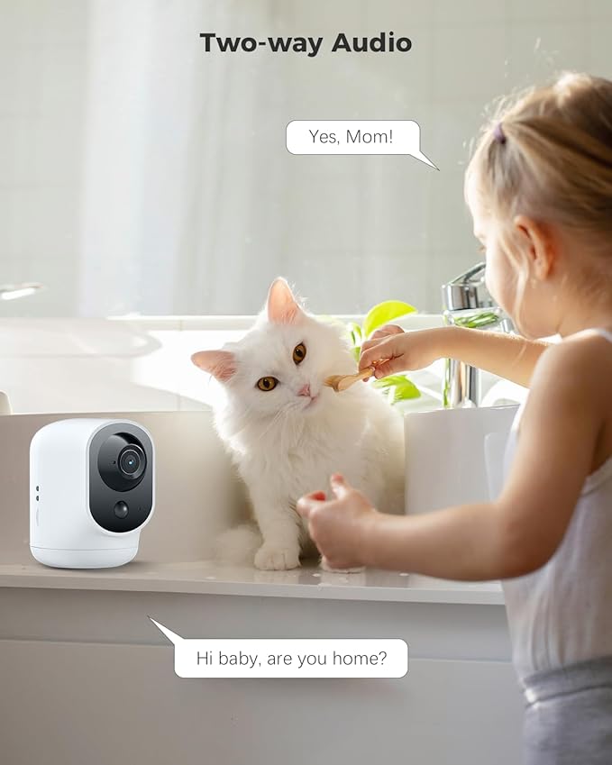 COCOCAM 2PCS 2K Indoor Pan/Tilt Security Camera with 5200mAh Battery, WiFi Camera,Wireless for Baby Monitor/Pet/Home Security, AI Recognition, PIR Human Detection, 2.4G WiFi