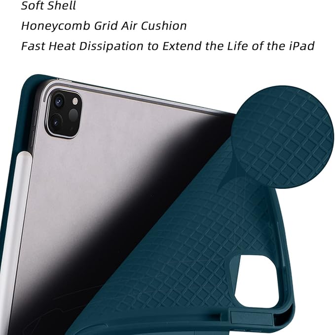 Case for iPad Pro 12.9 Case 6th/5th/4th Generation (2022/2021/2020) with Pencil Holder [Apple Pencil Wireless Charging] Soft TPU Smart Trifold Stand Protective Cover (Peacock Blue)