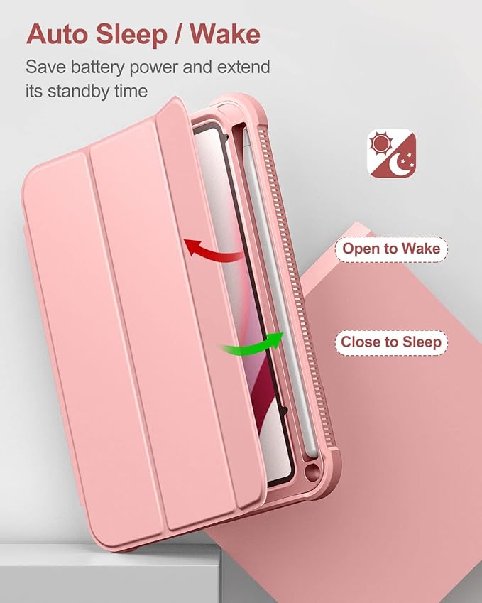 Case for iPad mini 7 (A17 Pro) 2024 & iPad mini 6 2021 Case, [Built-in Screen Protector][Auto Sleep/Wake][Pencil Holder] iPad mini 6th Generation 8.3-inch Soft Leather Flip Cover with Stand, Pink
