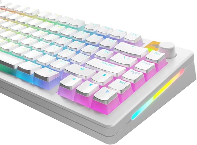 Glorious Gaming - GPBT Aura RGB Keycaps (White): Pudding Style Keycaps, Double Shot PBT, Translucent Design, Fits 100%, 75%, 65%, 60% Mechanical Keyboards, Fits ANSI, ISO, Windows & macOS