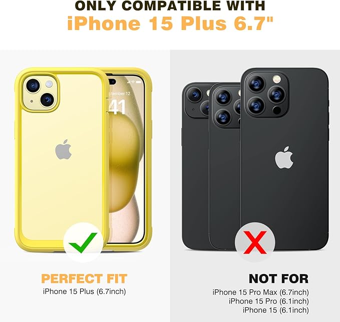 Diaclara Designed for iPhone 15 Plus Case 6.7'', Full-Body Clear Bumper Case with Built-in Screen Protector, 360 Protective Rugged Cover+Tempered Glass Camera Lens Protector,Yellow