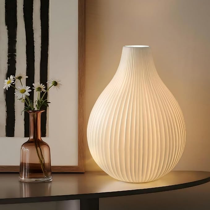 RONDURE 11.0" Modern Ceramic Table Lamp, Fully Dimmable Modern Bedside Lamps for Bedroom, Living Room and Nightstand, White Translucent Ceramic Shade, Warm Ambient Lighting, Corded, Bulb Included