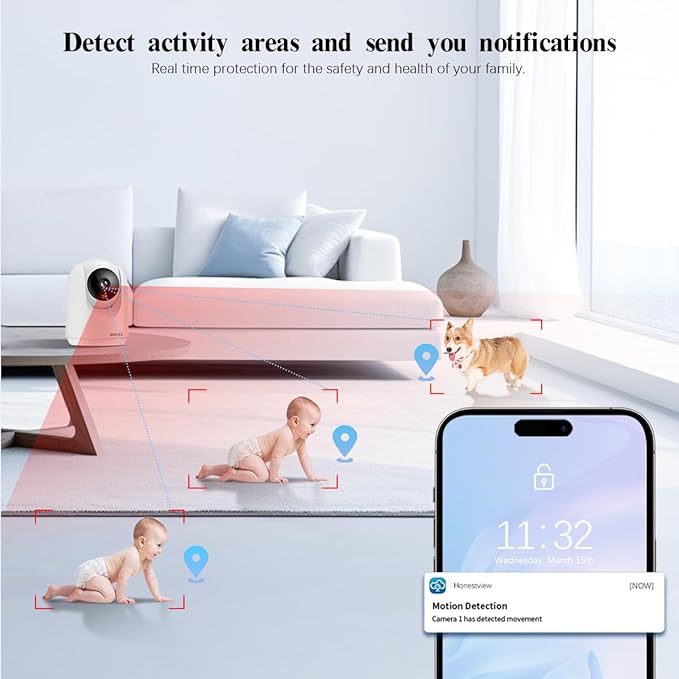 OOSSXX 2-Way Audio Indoor Security Camera Video Baby Monitor and Pet Monitor, 1080P PTZ Nanny Cam Smart Wireless Cameras for Home Video Surveillance (1-Pack)