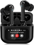 Bluetooth Earbuds with LED Touchsceen, IPX7 Waterproof Wireless Earphones, Hi-Fi Stereo & 68H Playtime, ANC ENC Noise Cancelling, for Work/Running/Trave (Black)
