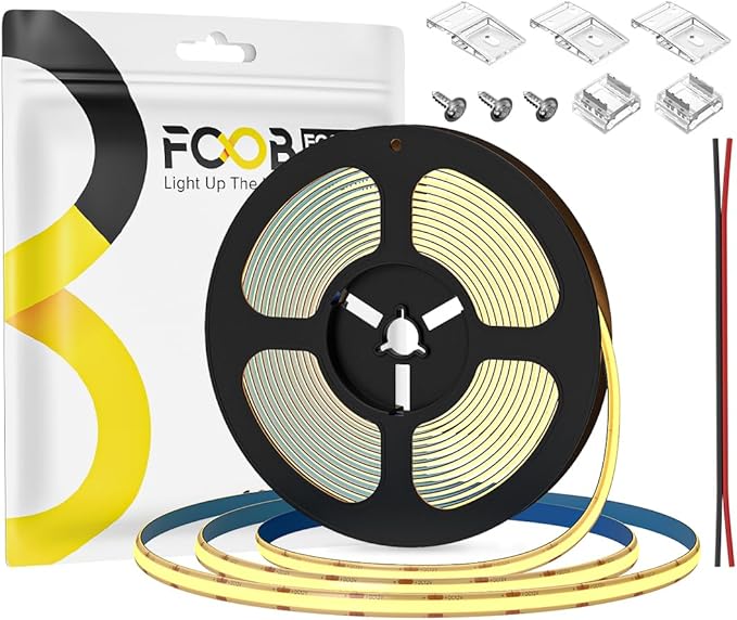 16.4FT COB Strip Lights Dimmable DC 12V 2700K Warm White IP65 Waterproof LED Strip, 480LEDs/m Adhesive Flexible Cuttable Strip Lights for DIY Home Decor Shelf Cabinet (No Adapter or Controller)